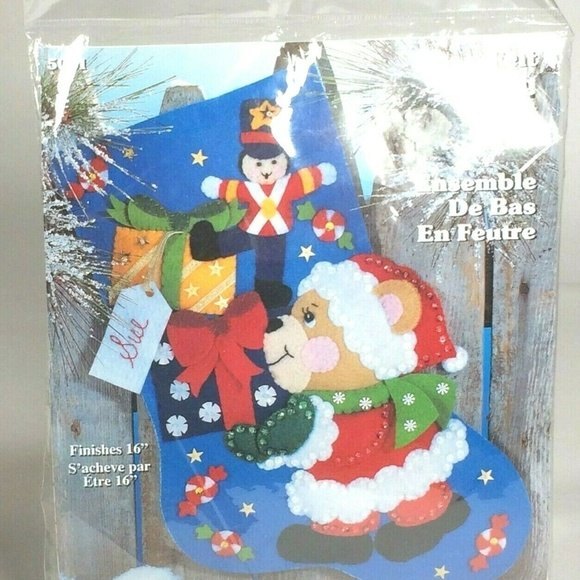 felt Christmas stocking kit teddy bear santa nutcr - Picture 1 of 6